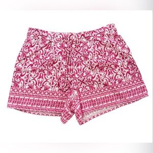 CeCe Floral Linen Rayon Casual Flowy Shorts Pink White Elastic Waist Relaxed L